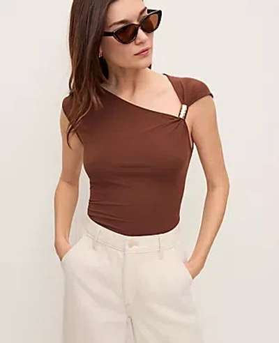 Ann Taylor Petite Asymmetric Draped Top In Brown