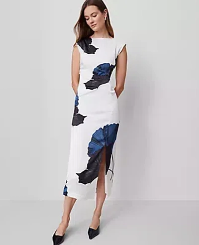 Ann Taylor Petite Asymmetric Satin Sheath Dress In Gray