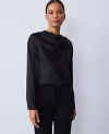 Ann Taylor Petite Asymmetric Satin Top In Black