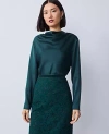 Ann Taylor Petite Asymmetric Satin Top In Green