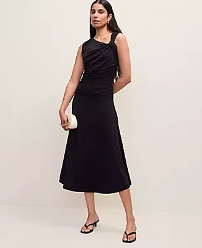 Ann Taylor Petite Asymmetric Twist Shoulder Midi Dress In Black
