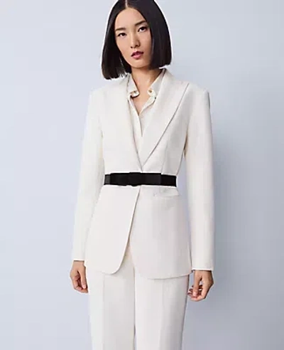 Ann Taylor Petite Belted Crepe Fitted Long Blazer In White