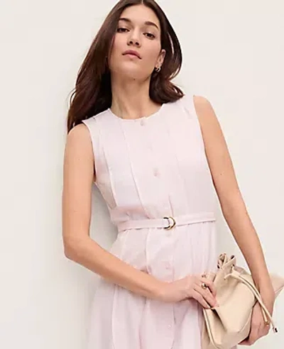 Ann Taylor Petite Belted Crew Neck Flare Dress In Pink
