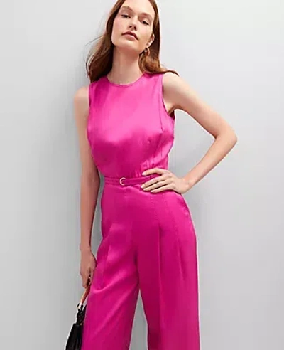Ann Taylor Petite Belted Crew Neck Jumpsuit