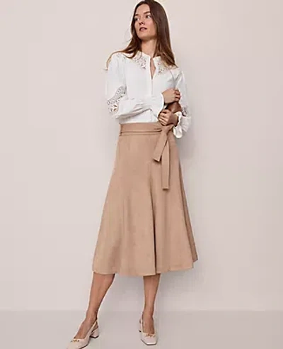 Ann Taylor Petite Belted Faux Suede Skirt In Nude