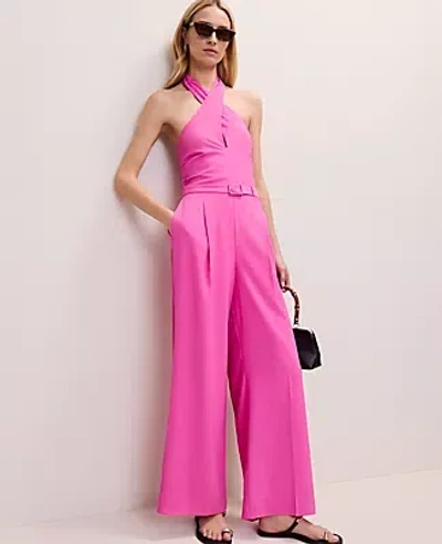 Ann Taylor Petite Belted Halter Jumpsuit In Pink