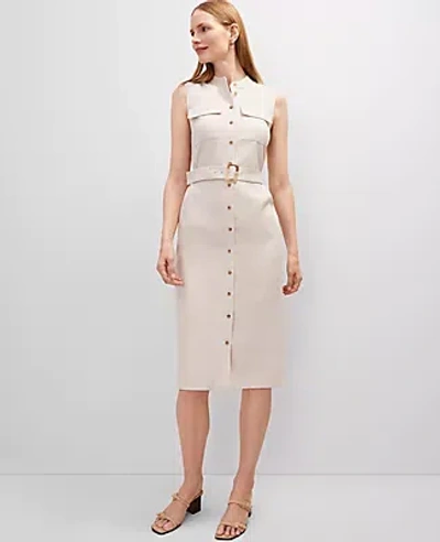 Ann Taylor Petite Belted Linen Blend Shirtdress In Brown