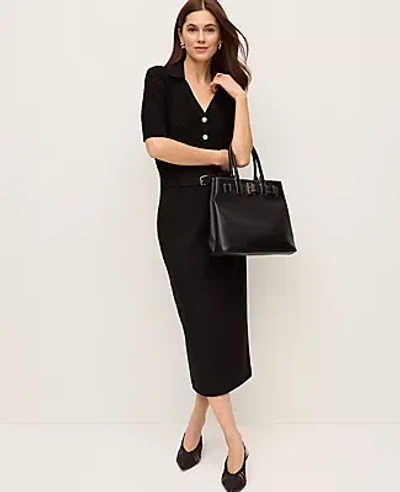 Ann Taylor Petite Belted Midi Pencil Skirt In Black