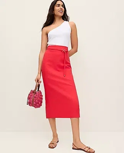 Ann Taylor Petite Belted Midi Pencil Skirt In Red