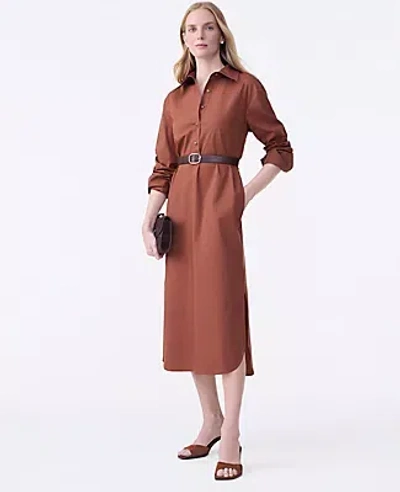 Ann Taylor Petite Belted Midi Shirtdress In Brown