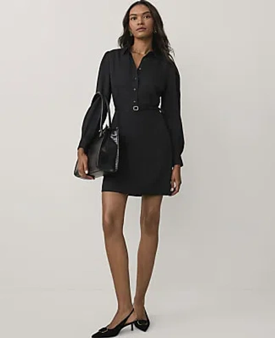 Ann Taylor Petite Belted Mini Shirtdress In Black