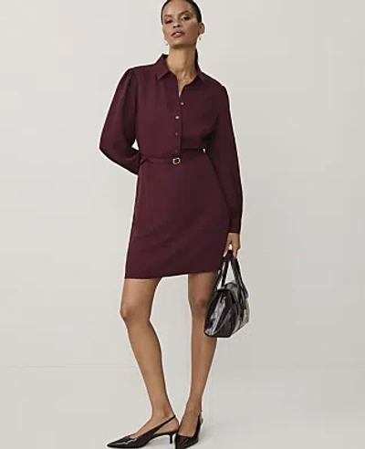 Ann Taylor Petite Belted Mini Shirtdress In Blue