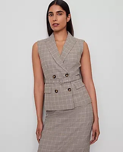 Ann Taylor Petite Belted Plaid Vest In Multi