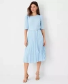 ANN TAYLOR PETITE BELTED PLEATED FLARE DRESS