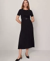 Ann Taylor Petite Belted Pleated Midi Dress In Black