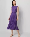 Ann Taylor Petite Belted Pleated Midi Dress In Purple