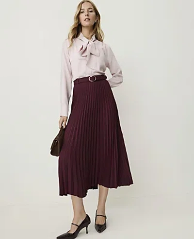 Ann Taylor Petite Belted Pleated Midi Skirt In Purest Plum