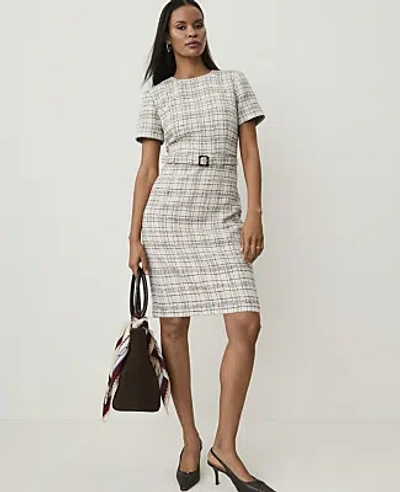 Ann Taylor Petite Belted Sheath Dress In Whipped Cream Multi