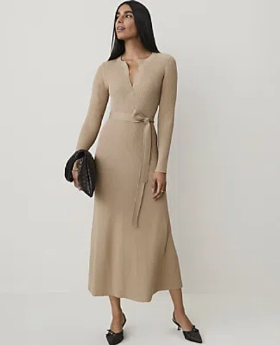 Ann Taylor Petite Belted Sweater Dress In Cashew Crunch