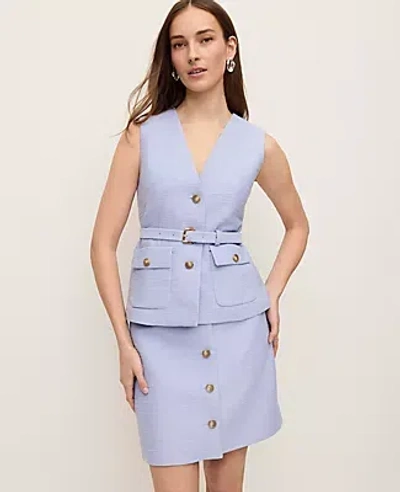 Ann Taylor Petite Belted Tweed Vest In Blue