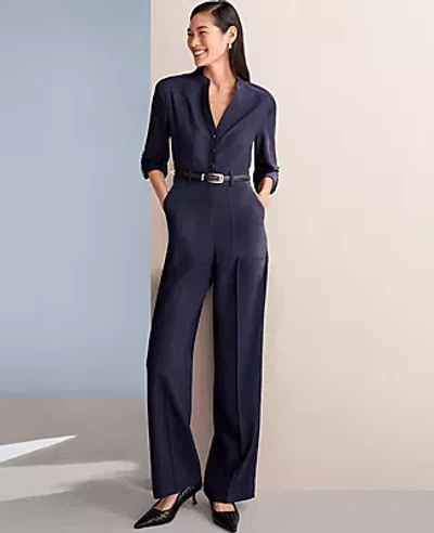 Ann Taylor Petite Belted V-neck Jumpsuit In Night Sky