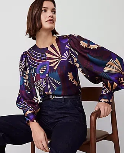 Ann Taylor Petite Botanical Puff Sleeve Blouse In Plum Burst