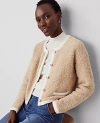 Ann Taylor Boucle Contrast Trim Sweater Jacket In Camel/white Combo