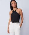 Ann Taylor Petite Bow Halter Top In Black