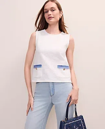 Ann Taylor Petite Braid Trim Tweed Top In White