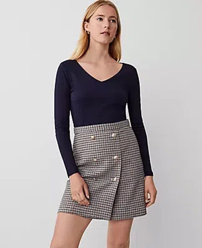 Ann Taylor Petite Brushed Check Button Wrap A-line Skirt In Sahara