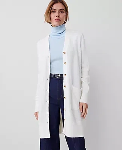 Ann Taylor Petite Brushed Long Cardigan In Winter White