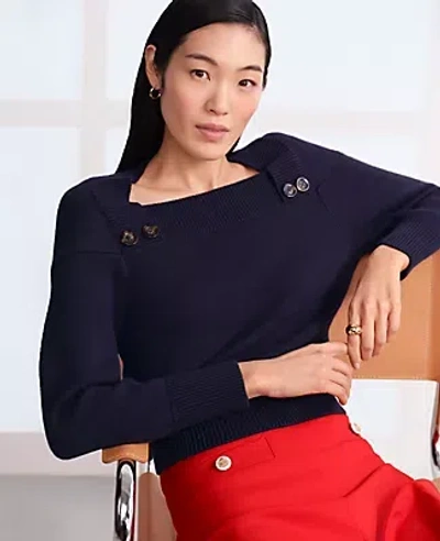 Ann Taylor Petite Button Envelope Neck Sweater In Night Sky