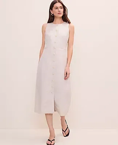 Ann Taylor Petite Button Midi Dress In Brown