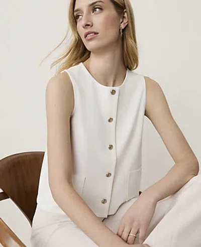 Ann Taylor Petite Button Patch Pocket Top In Winter White