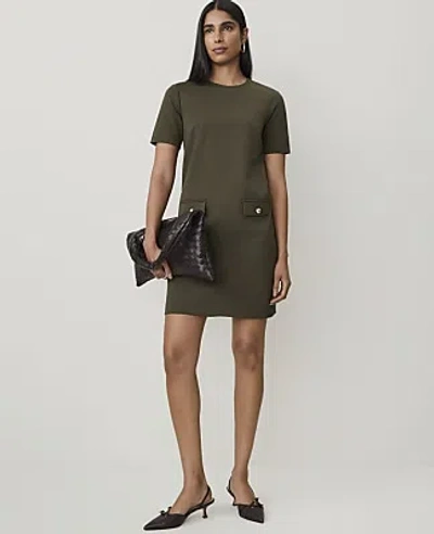 Ann Taylor Petite Button Pocket Shift Dress In Caper Shadow