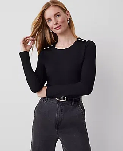 Ann Taylor Petite Button-shoulder Ponte Top In Black | ModeSens