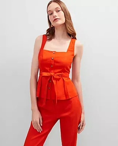 Ann Taylor Petite Button Tie Waist Top In Red