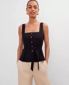 Ann Taylor Petite Button Tie Waist Top In Black