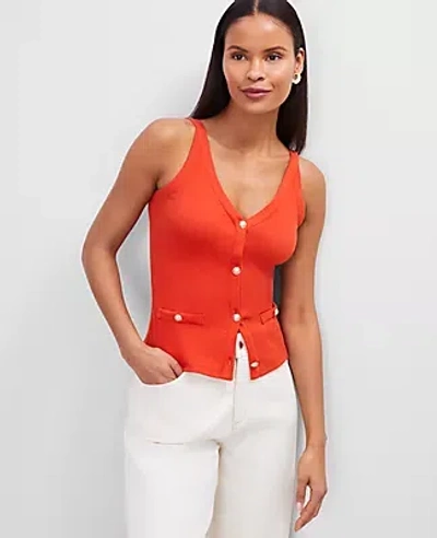 Ann Taylor Petite Button V-neck Tank Top In Red