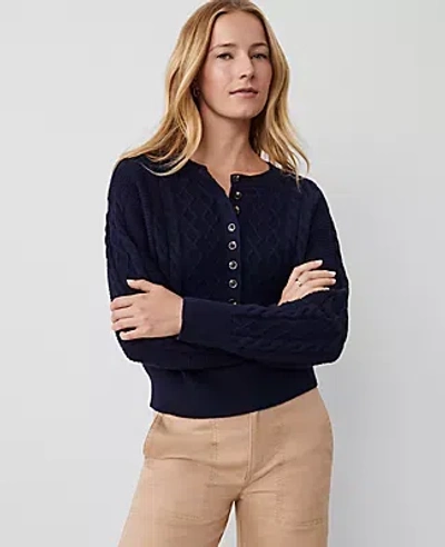 Ann Taylor Petite Cable Henley Sweater In Night Sky