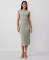 Ann Taylor Petite Cap Sleeve Sheath Midi Dress In Dusty Sage