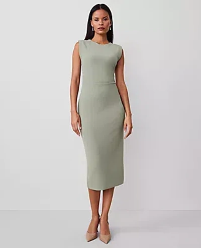 Ann Taylor Petite Cap Sleeve Sheath Midi Dress In Dusty Sage