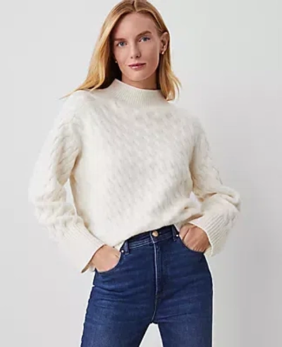 Ann Taylor Petite Cashmere Cable Sweater In Pale Ivory