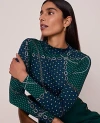 Ann Taylor Petite Chain Link Mock Neck Top In Blue