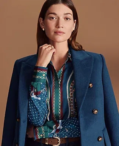 Ann Taylor Petite Chain Link Print Satin Essential Shirt In Blue