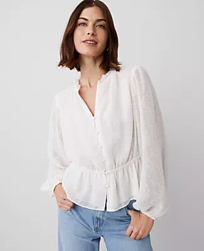 Ann Taylor Petite Clip Chiffon Ruffle Blouse In Winter White