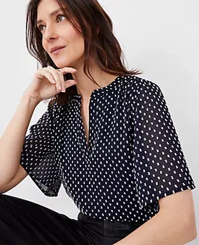 Ann Taylor Petite Clip Shirred Split Neck Popover Top In Night Sky