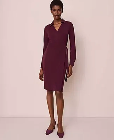 Ann Taylor Petite Collared Knit Wrap Dress In Purple