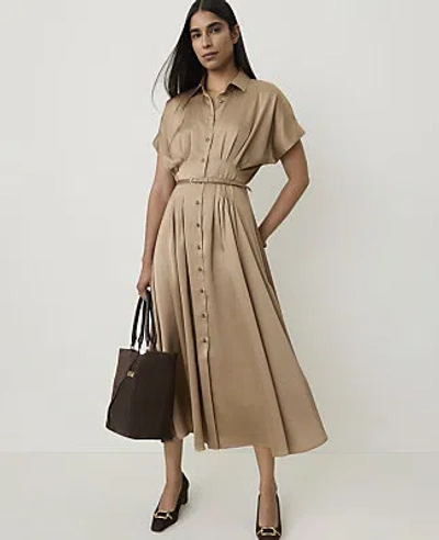 Ann Taylor Petite Collared Midi Shirtdress In Cashew Crunch