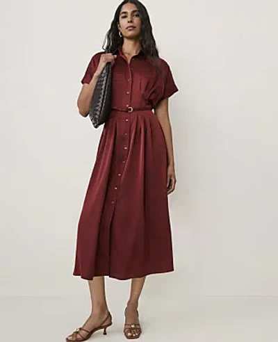 Ann Taylor Petite Collared Midi Shirtdress In Rich Merlot